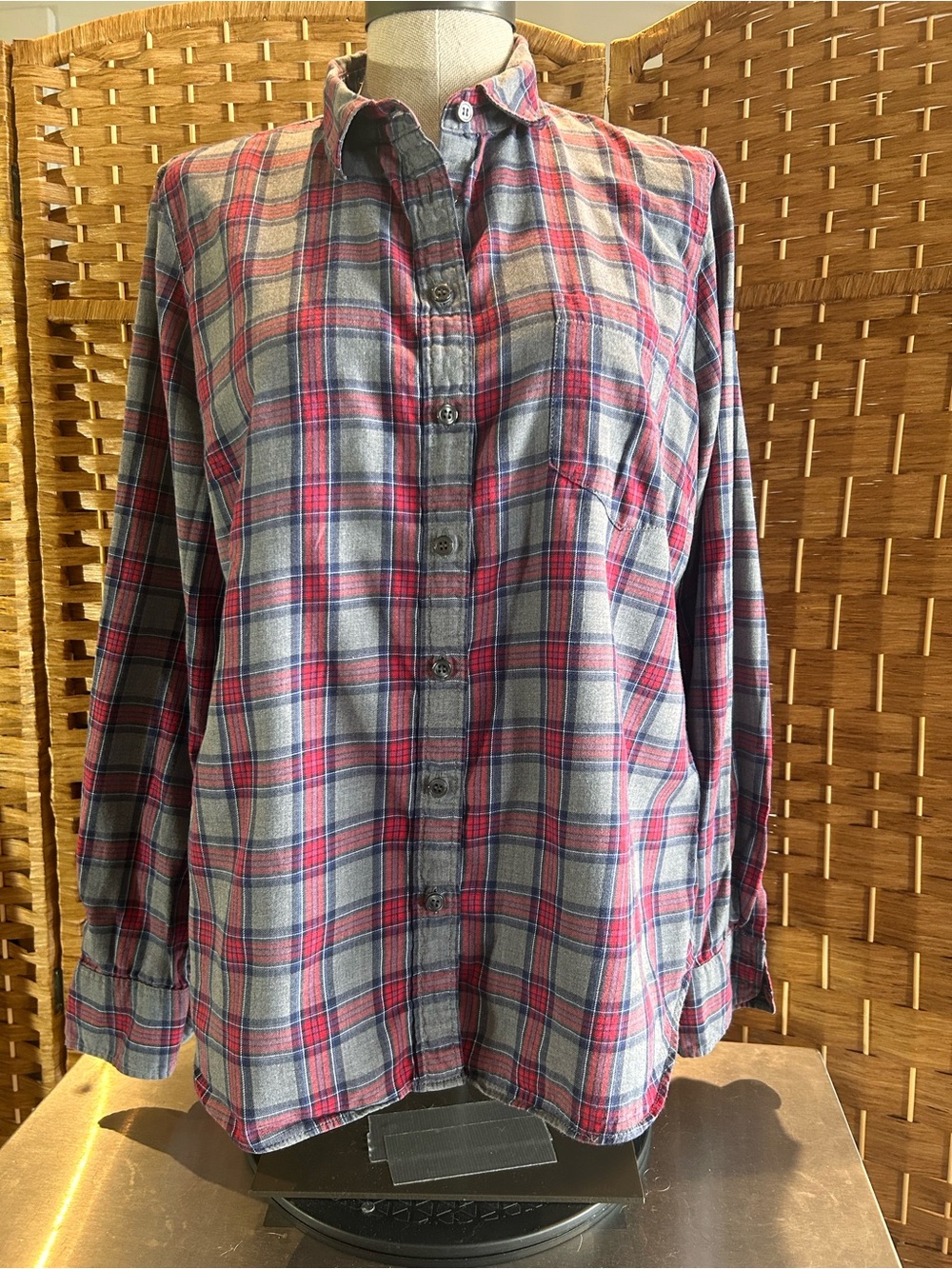J.Crew Perfect Shirt Plaid Flannel Button Down Red Navy Gray Cotton L